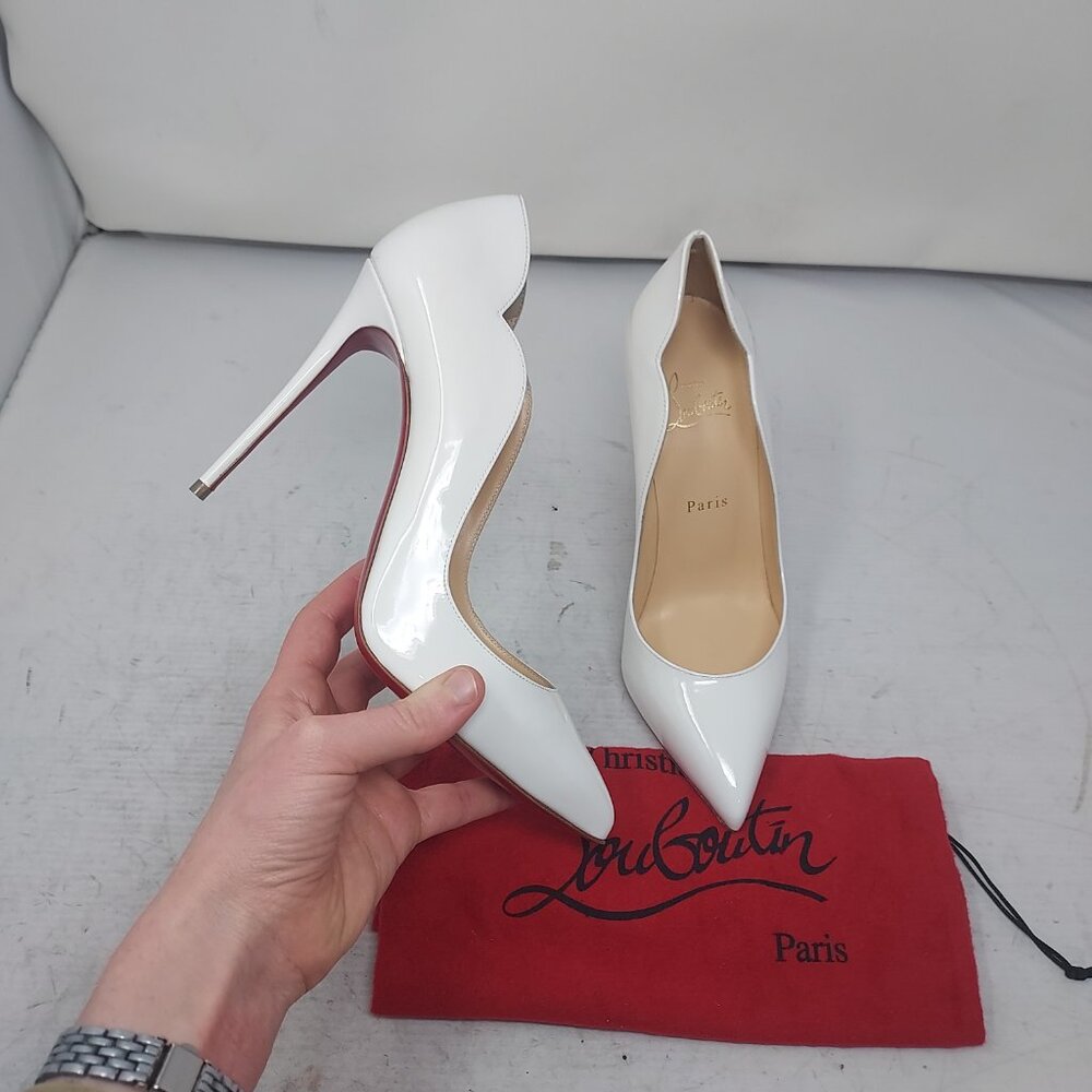 Christian Louboutin White Patent Leather Pointed Toe Pumps